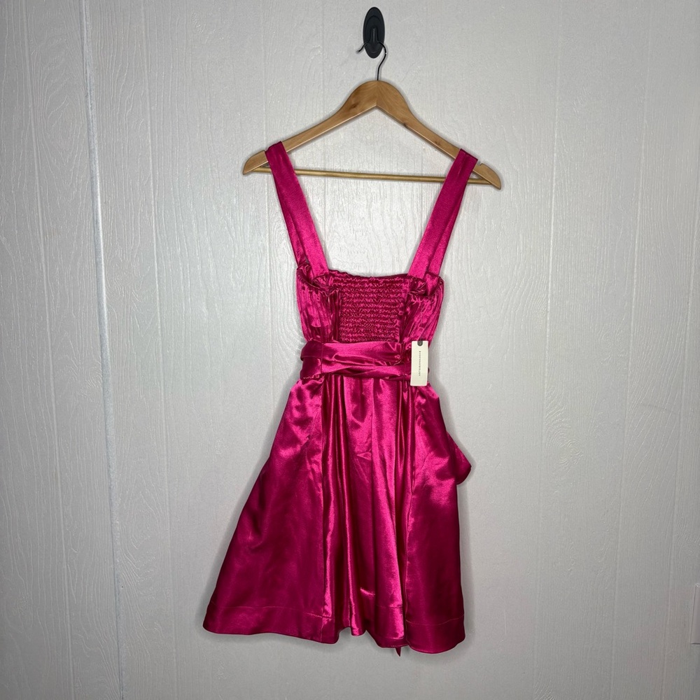 Anthropologie Hot Pink Satin Mini Dress with Bow - Picture 12 of 14